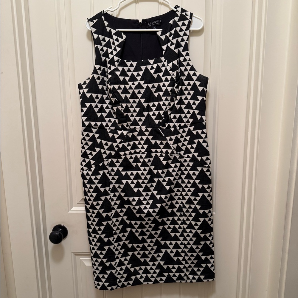Eloquii Black and White Geometric Print Sleeveless Dress Sz 14